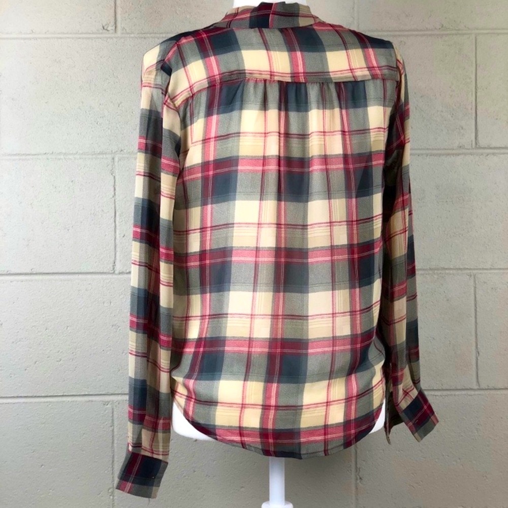 SOPHIE RUE Plaid Sheer Long Sleeve Faux Wrap Preppy Classic Casual Blouse XS - Picture 5 of 7